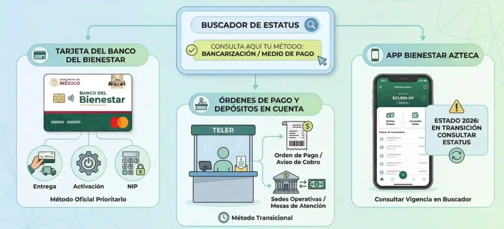 Métodos de pago de la Beca 2026: Banco del Bienestar, órdenes de pago y App Bienestar Azteca.