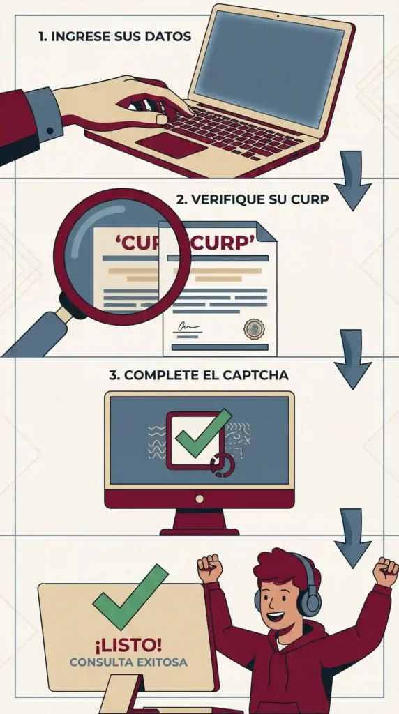Infografía paso a paso para consultar el estatus de la beca usando la CURP.